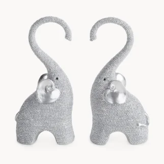 Komplet 2 szt figurek dekoracyjnych srebnych słoni o drobnym strukturalnym wzorze 9x5x18 cm ELDO 72