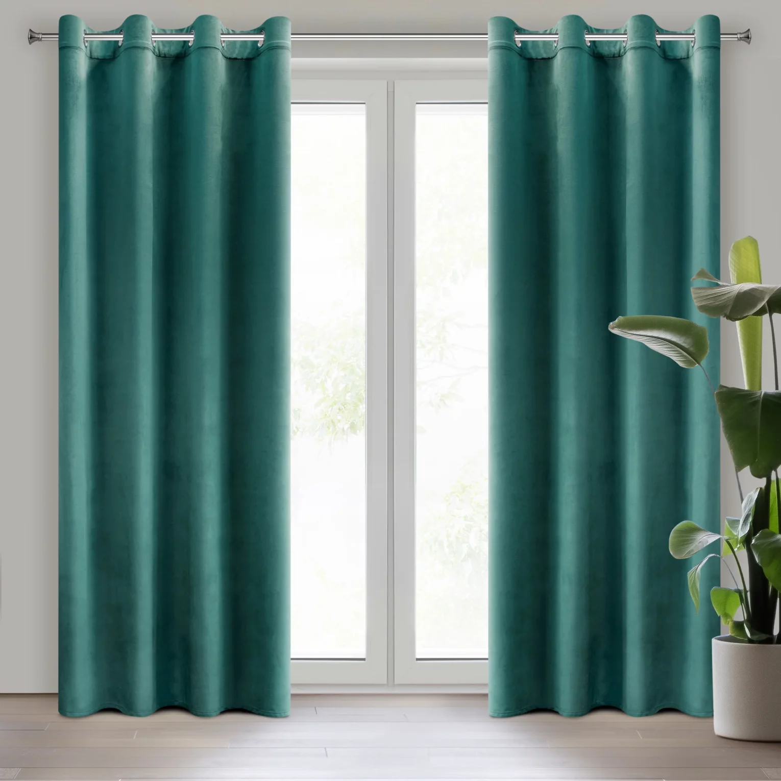 Komplet 2 szt. zasłon ciemnoturkusowych z welwetowej tkaniny 140x250 cm przelotki - DARLA