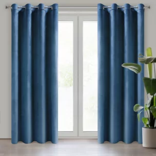 Komplet 2 szt. zasłon granatowych z welwetowej tkaniny 140x250 cm przelotki - DARLA