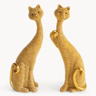 Komplet figurek złotych kotów o drobnym strukturalnym wzorze 7x4x18 cm ELDO 54