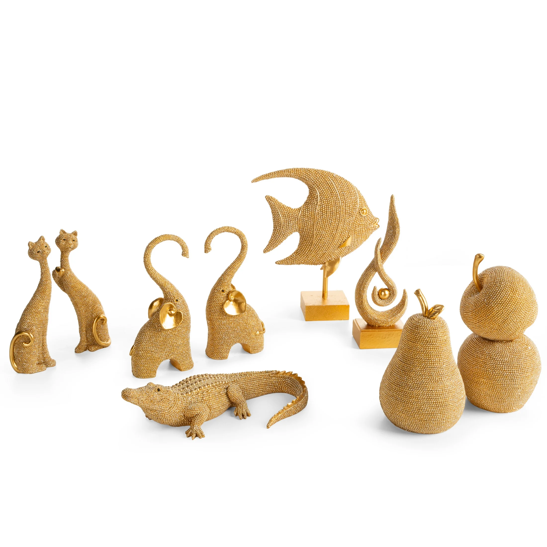 Komplet figurek złotych kotów o drobnym strukturalnym wzorze 7x4x18 cm ELDO 54