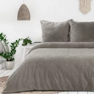 Pościel welwetowa 220x200 cm komplet 3 częściowy kolor beżowy z wytłaczanym wzorem FLANO