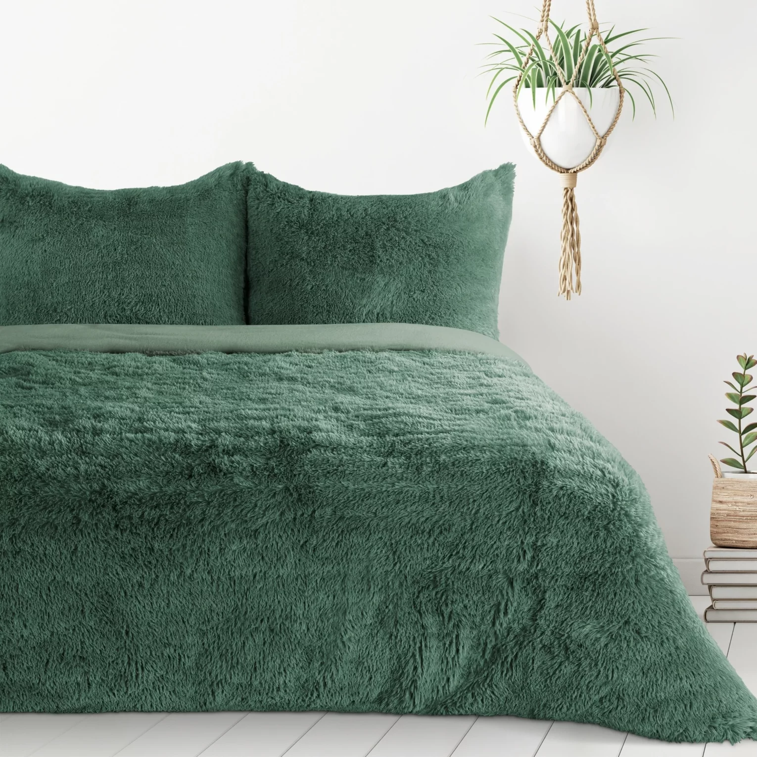 Pościel 220x200 cm komplet 3 częściowy z polaru kolor ciemnozielony gładka TIFFANY Design 91