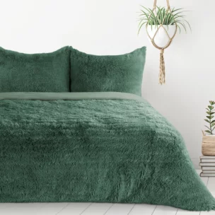 Pościel 220x200 cm komplet 3 częściowy z polaru kolor ciemnozielony gładka TIFFANY Design 91