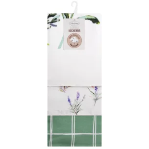 Komplet ściereczek kuchennych 3szt 50x75 cm bawełniany kolor naturalny,zielony 200 g/m2 LAVENDER