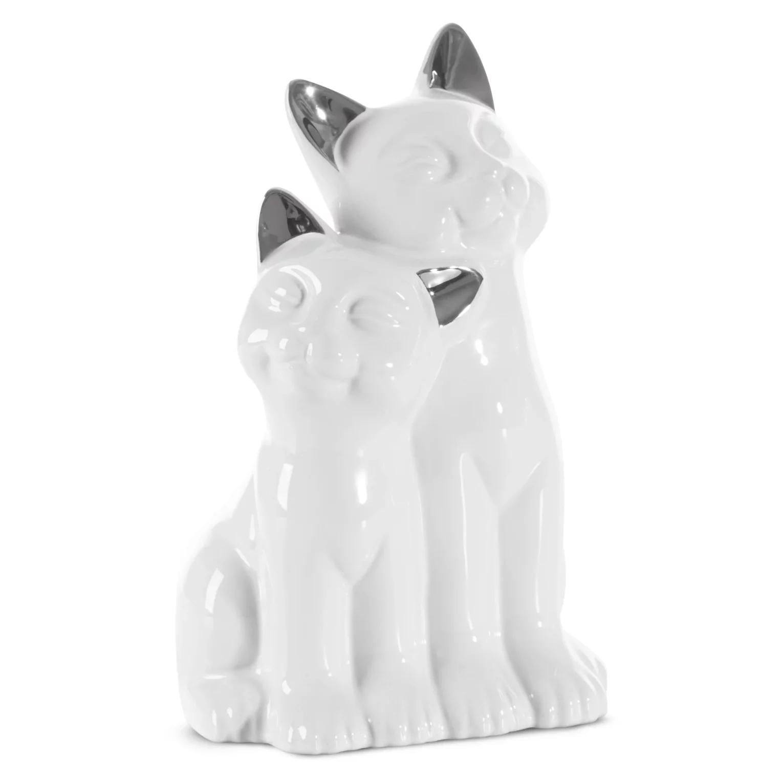Figurka ceramiczna biało-srebrna kot  14x12x22 cm