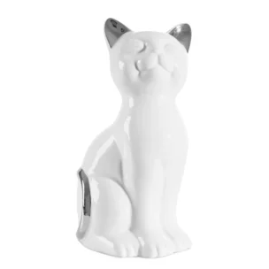 Figurka ceramiczna biało-srebrna kot 11x9x20 cm