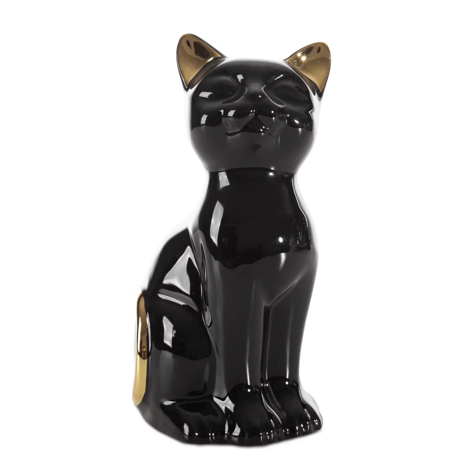 Figurka ceramiczna czarno-złota kot  11x9x20 cm