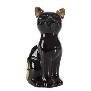 Figurka ceramiczna czarno-złota kot 11x9x20 cm