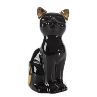 Figurka ceramiczna czarno-złota kot 11x9x20 cm