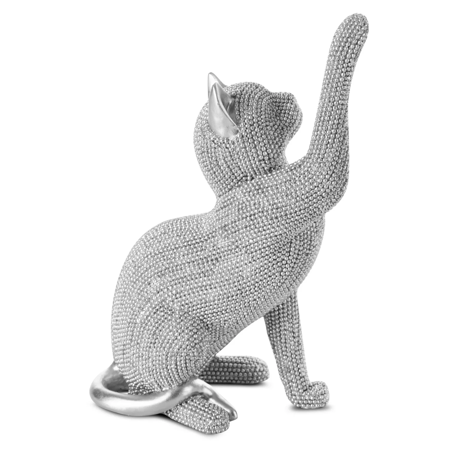 Figurka srebrna kot  o drobnym strukturalnym wzorze 14x8x22 cm ELDO