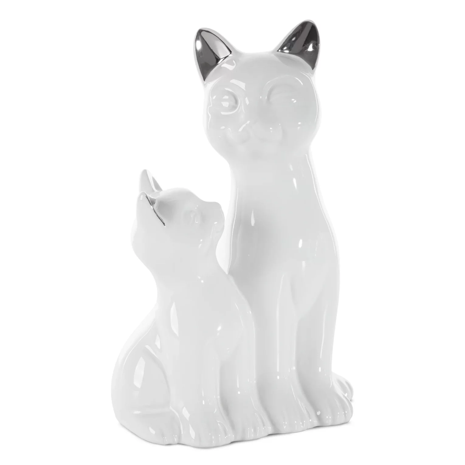 Figurka ceramiczna biało-srebrna kot  15x11x22 cm