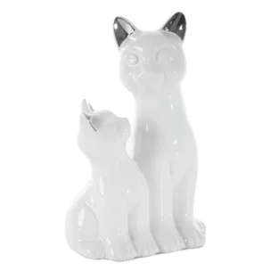Figurka ceramiczna biało-srebrna kot 15x11x22 cm