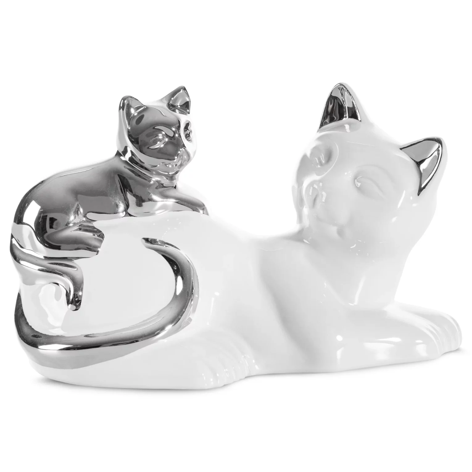 Figurka ceramiczna biało-srebrna kot  20x11x12 cm
