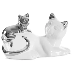 Figurka ceramiczna biało-srebrna kot 20x11x12 cm