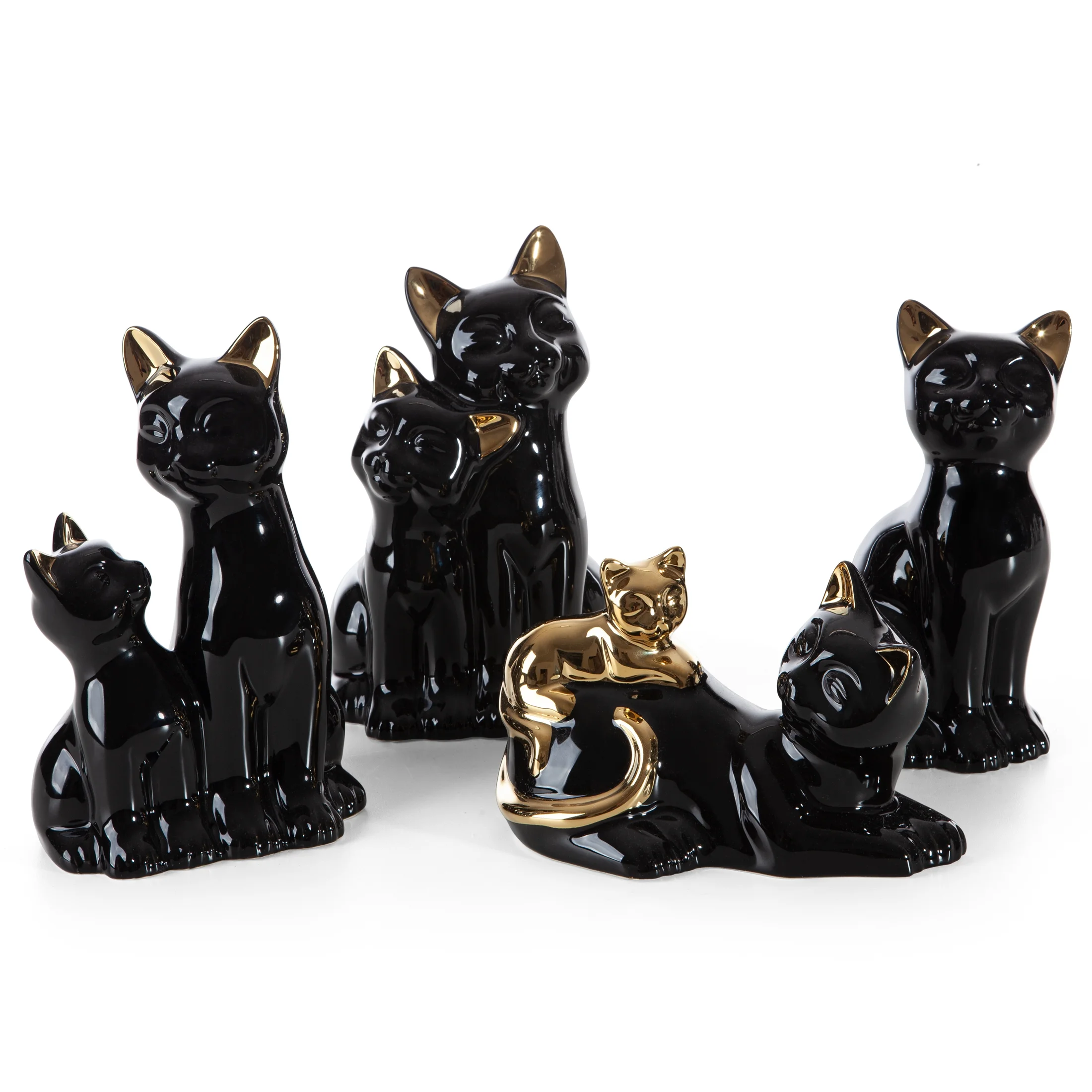 Figurka ceramiczna czarno-złota koty 14x12x22 cm