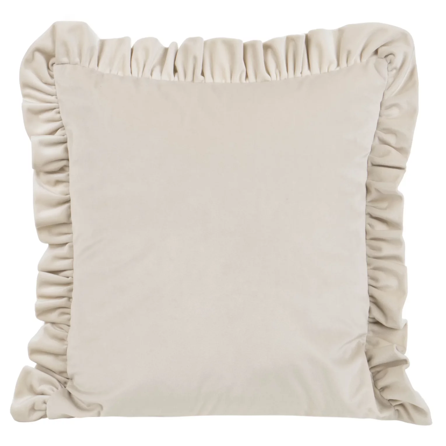 Poszewka na poduszkę 45x45 cm welwetowa, kremowa zdobiona na brzegach falbanami VELVET 25 Eurofirany Premium