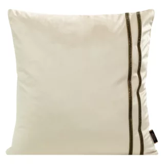 Poszewka na poduszkę 45x45 cm welwetowa, kremowa poszewka z naszywaną dekoracyjną pasmanterią VELVET 31 Eurofirany Premium