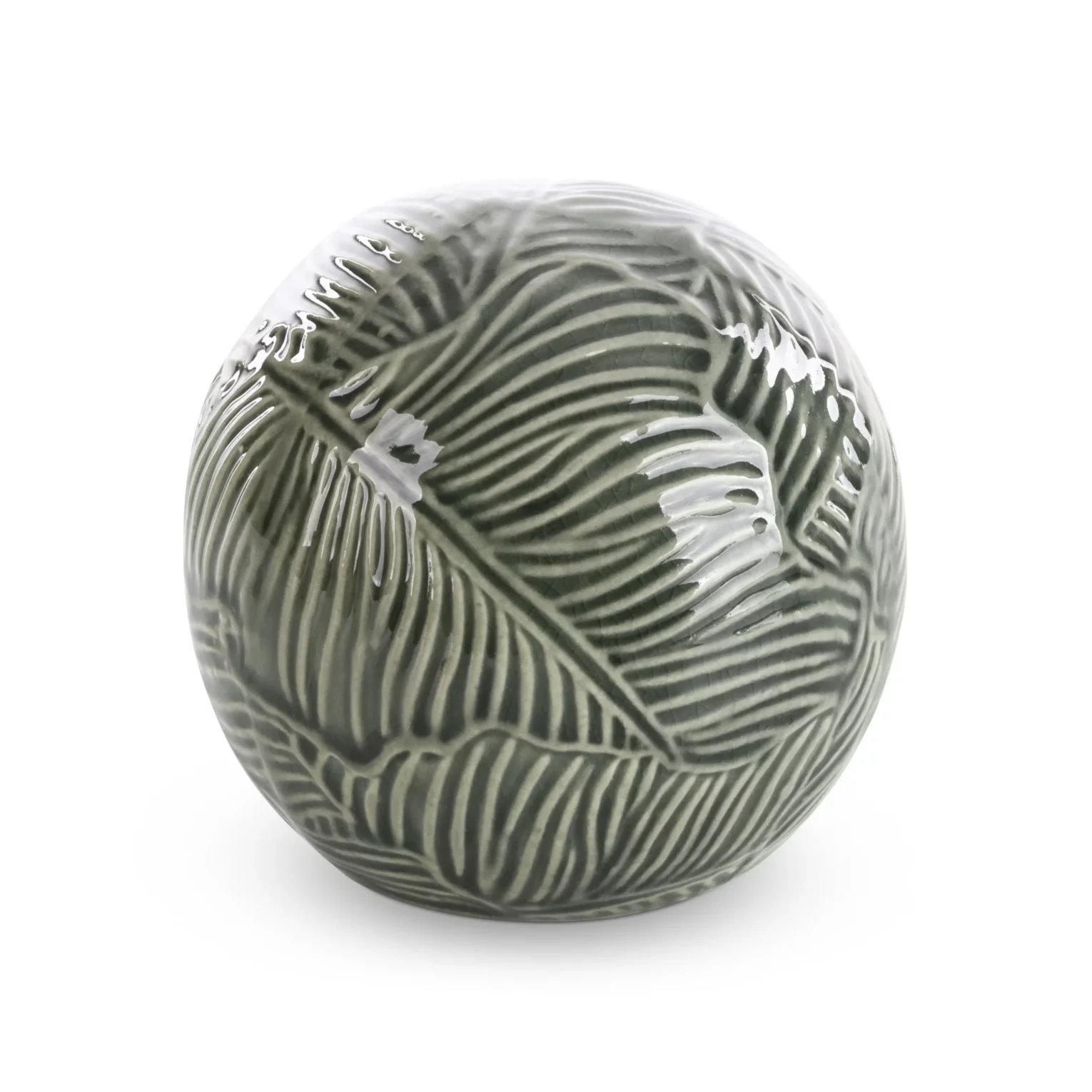 Kula ceramiczna turkusowo-zielona  z wytłaczanym wzorem liści średnica 10x9 cm DARA