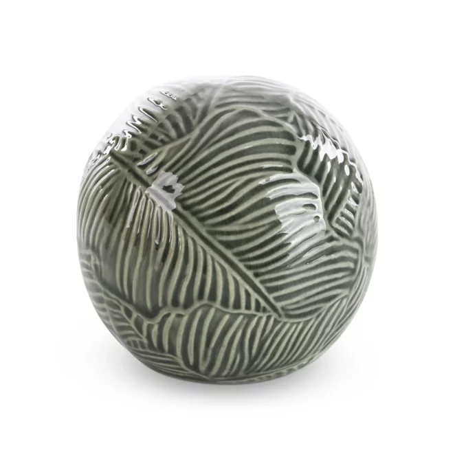 Kula ceramiczna turkusowo-zielona  z wytłaczanym wzorem liści średnica 10x9 cm DARA