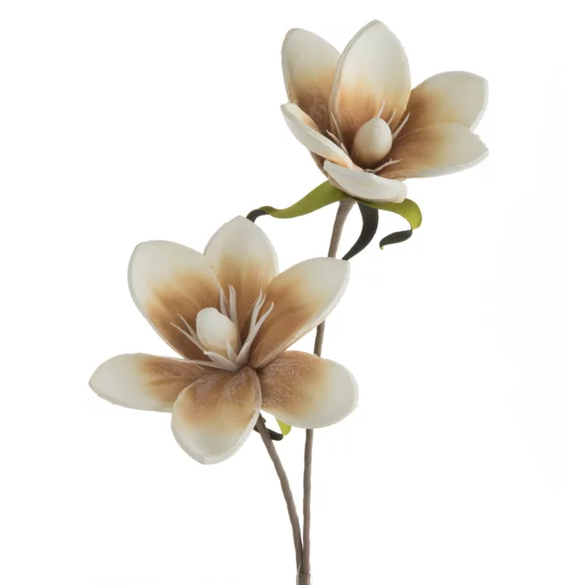Kwiat sztuczny magnolii beżowo, kremowy z pianki foamirian 70 cm