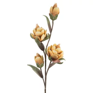 Kwiat sztuczny magnolii jasnobrązowy, żółty z plastycznej pianki foamiran 91 cm