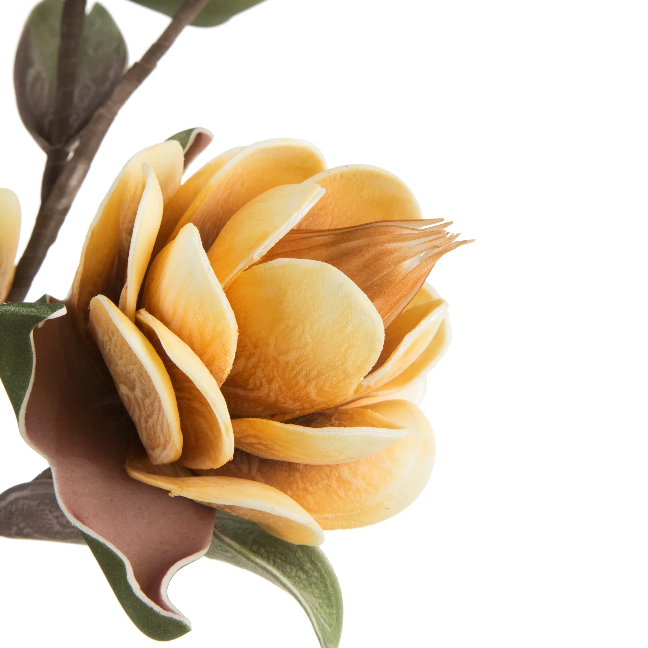 Kwiat sztuczny magnolii jasnobrązowy, żółty z plastycznej pianki foamiran 91 cm