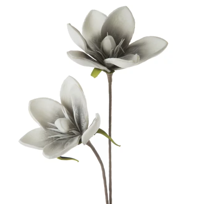 Kwiat sztuczny magnolii popielato, biały z pianki foamirian 70 cm