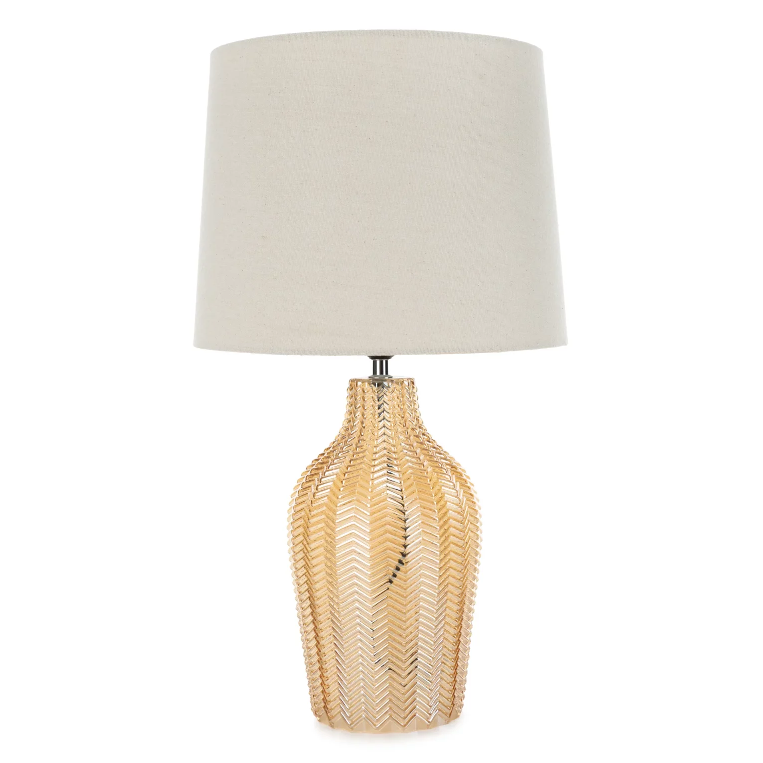 Lampa beżowo-złota z wytłaczaną szklaną podstawą średnica 34x59 cm DEVIN