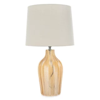 Lampa beżowo-złota z wytłaczaną szklaną podstawą średnica 34x59 cm DEVIN