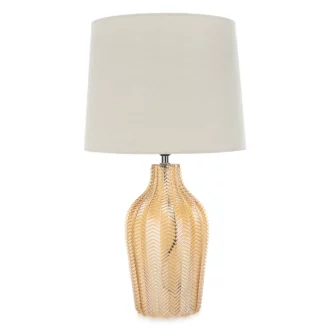 Lampa beżowo-złota z wytłaczaną szklaną podstawą średnica 34x59 cm DEVIN