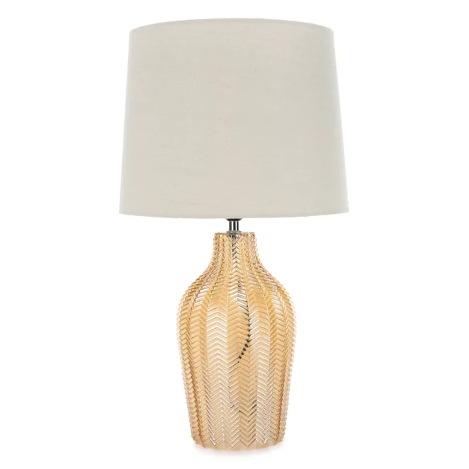 Lampa beżowo-złota z wytłaczaną szklaną podstawą średnica 34x59 cm DEVIN