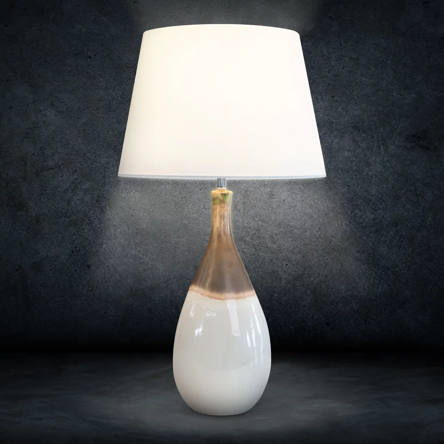 Lampa ceramiczna kremowo-beżowa na podstawie w stylu boho z cieniowaniem średnica 28x73 cm  KATIA