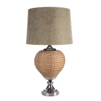 Lampa stołowa do pokoju beżowa w stylu boho z plecioną podstawą i matowym abażurem 38 x 78 cm PATI