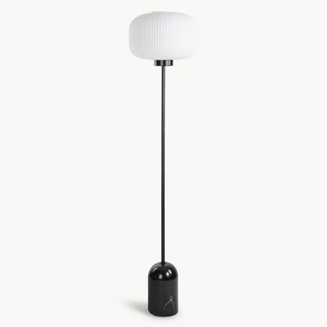Lampa stojąca do pokoju czarno, biała o marmurkowej podstawie 36 x 155 cm LYLA