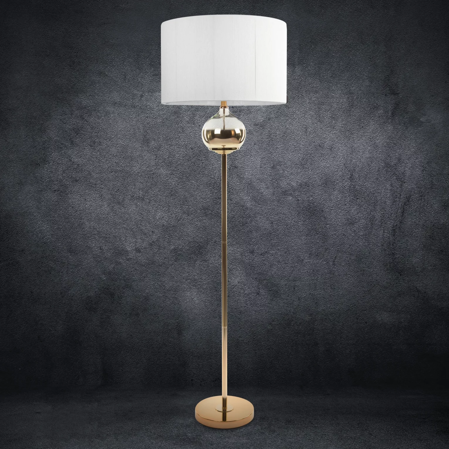 Lampa stojąca do salonu biała  z matowym abażurem 50 x 159 cm CAROLINE