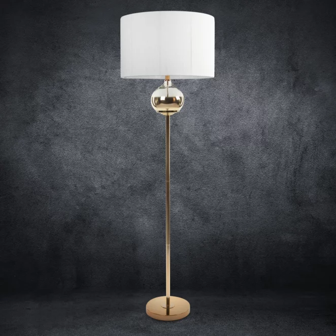 Lampa stojąca do salonu biała  z matowym abażurem 50 x 159 cm CAROLINE
