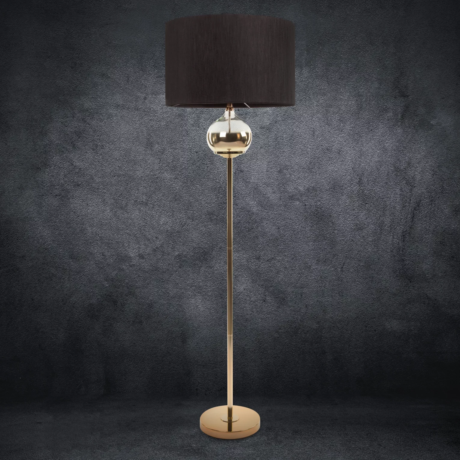 Lampa stojąca do salonu czarno, złota z matowym abażurem 50 x 159 cm CAROLINE