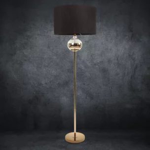 Lampa stojąca do salonu czarno, złota z matowym abażurem 50 x 159 cm CAROLINE