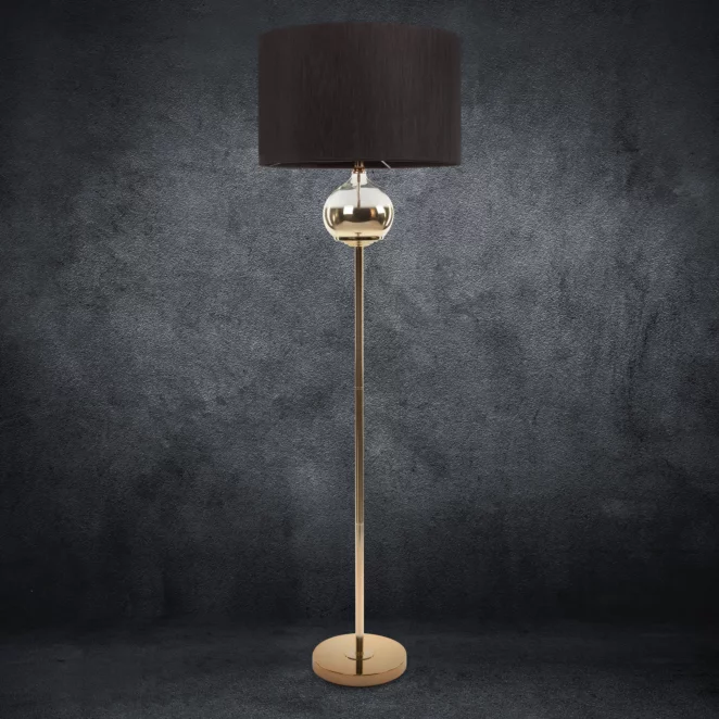 Lampa stojąca do salonu czarno, złota z matowym abażurem 50 x 159 cm CAROLINE