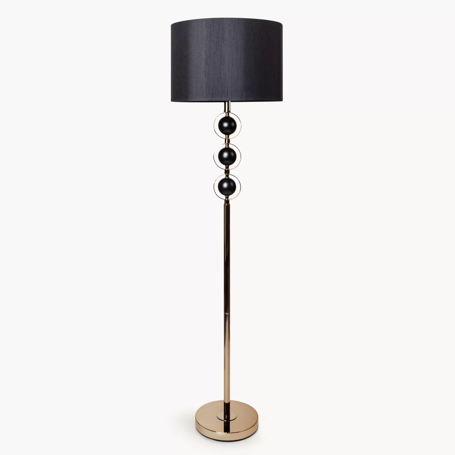 Lampa stojąca do salonu czarno, złota z satynowym abażurem 41 x 153 cm AMELIA