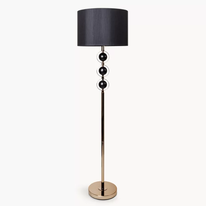 Lampa stojąca do salonu czarno, złota z satynowym abażurem 41 x 153 cm AMELIA