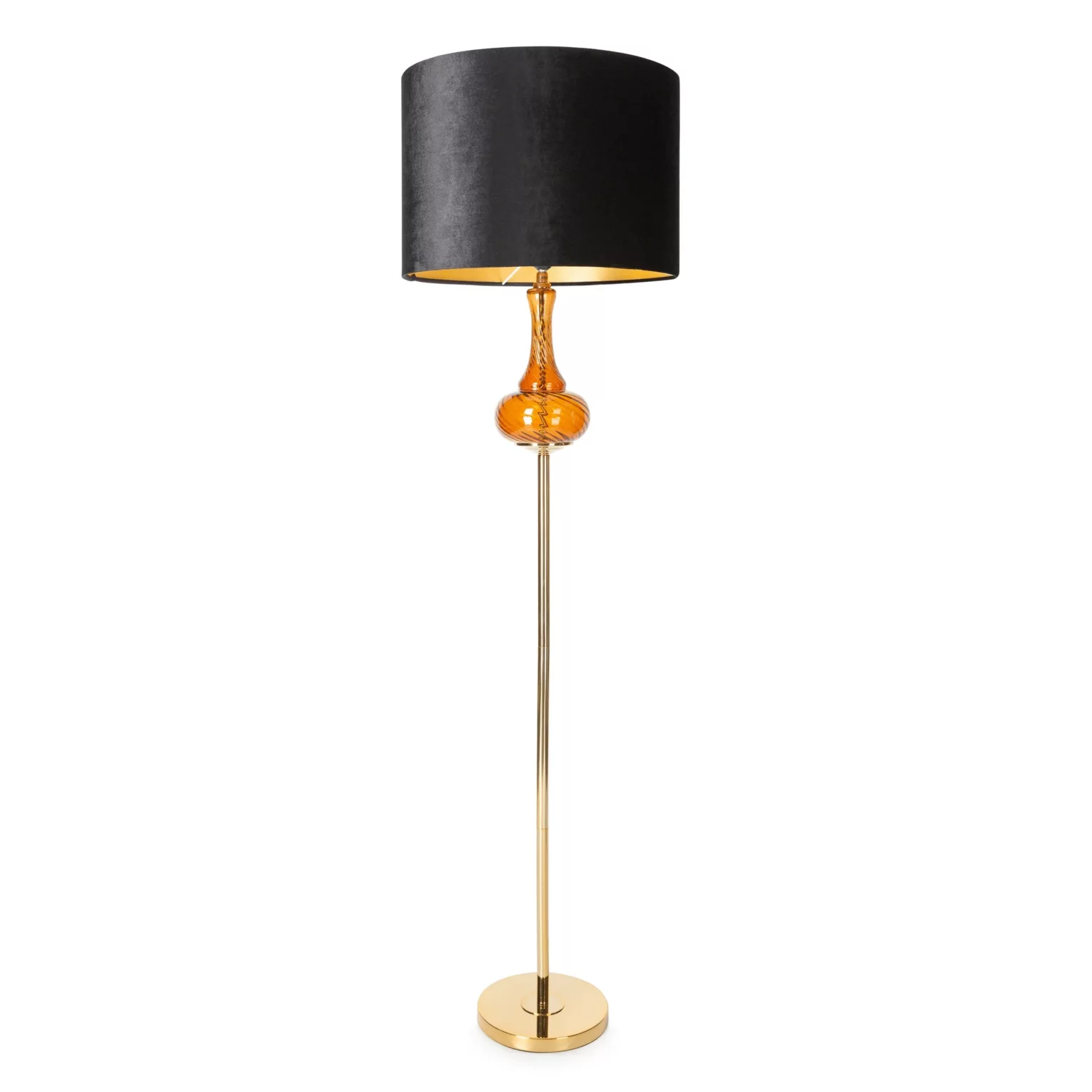 Lampa stojąca do salonu czarno, złota  zdobiona szklaną bombką i welwetowym abażurem 46 x 163 cm LILIANA