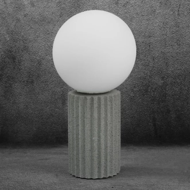 Lampa stołowa nocna biało, popielata na podstawie z betonu 16x40 cm ASPEN