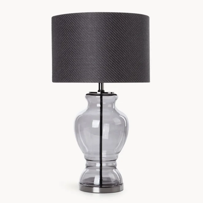 Lampa stołowa czarna z podstawą z dymionego szkła 38 x 70 cm