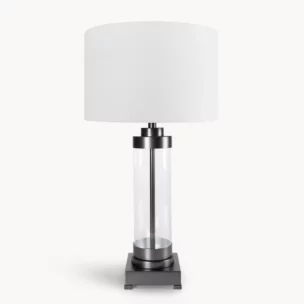 Lampa stołowa do pokoju biało, czarna o prostej szklanej podstawie 40 x 74 cm CLARA