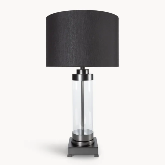 Lampa stołowa do pokoju czarna o prostej szklanej podstawie 40 x 74 cm CLARA