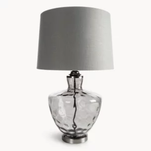 Lampa stołowa do pokoju srebrna z lekko dymionego szkła i matowym abażurem 30 x 74 cm ADELINE