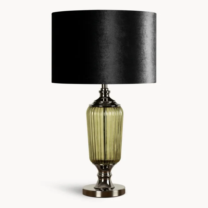 Lampa stołowa kolor butelkowozielony-czarny z dekoracyjną szklaną podstawą 36x61 cm - ADRIA