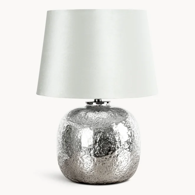 Lampa stołowa srebrno-biała z szklaną podstawą średnica 41x59 cm ANDREA